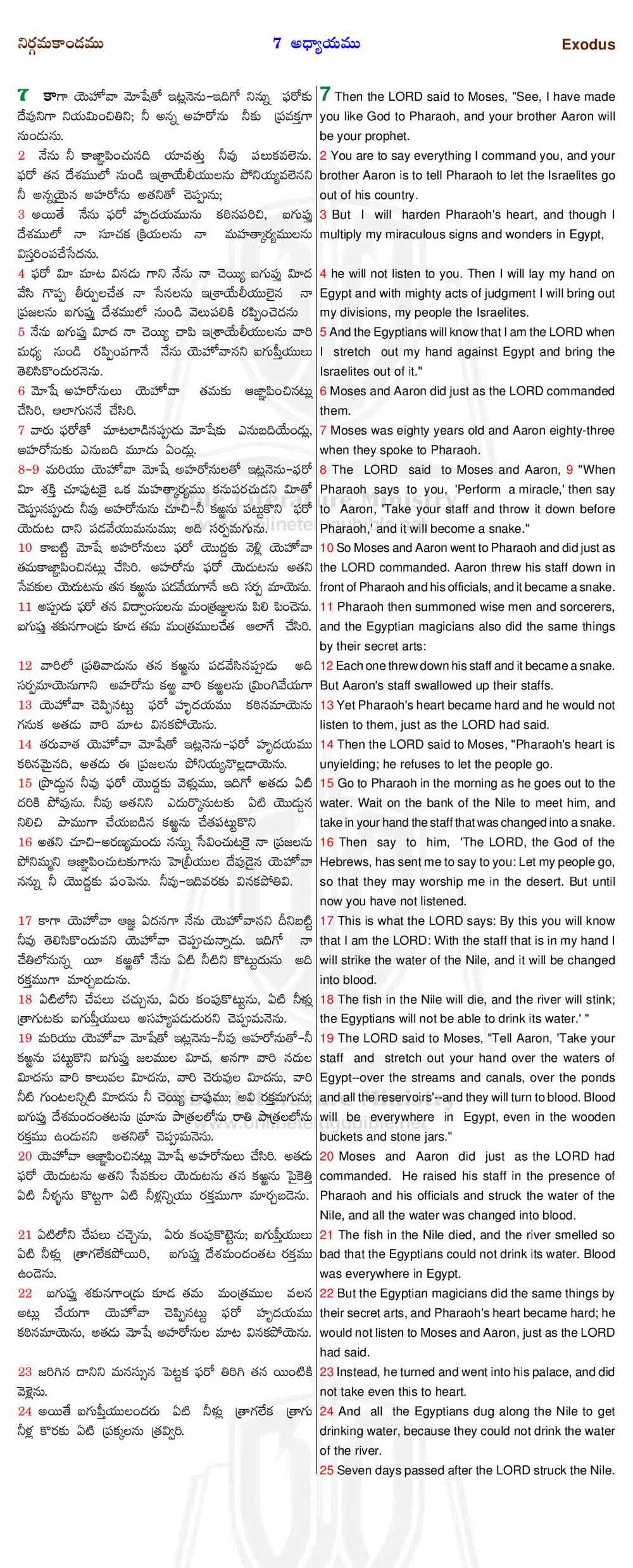 Bible Literature Ministry Telugu English Bible Exodus Chapter 7